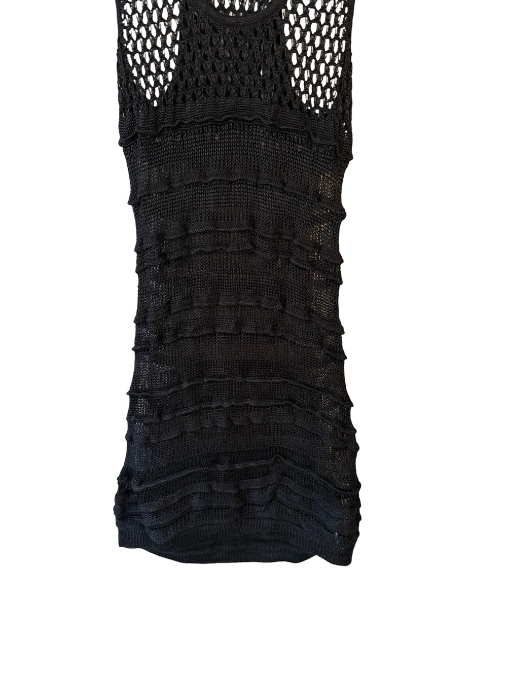 bebe Black Open-Knit Crochet Mini Tank Dress Cover Up Size S Y2K Boho Beach - Picture 9 of 11